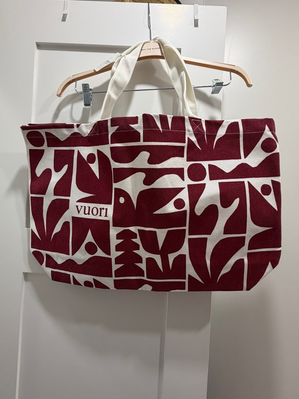 Vuori Burgundy and Cream Graphic Canvas Tote